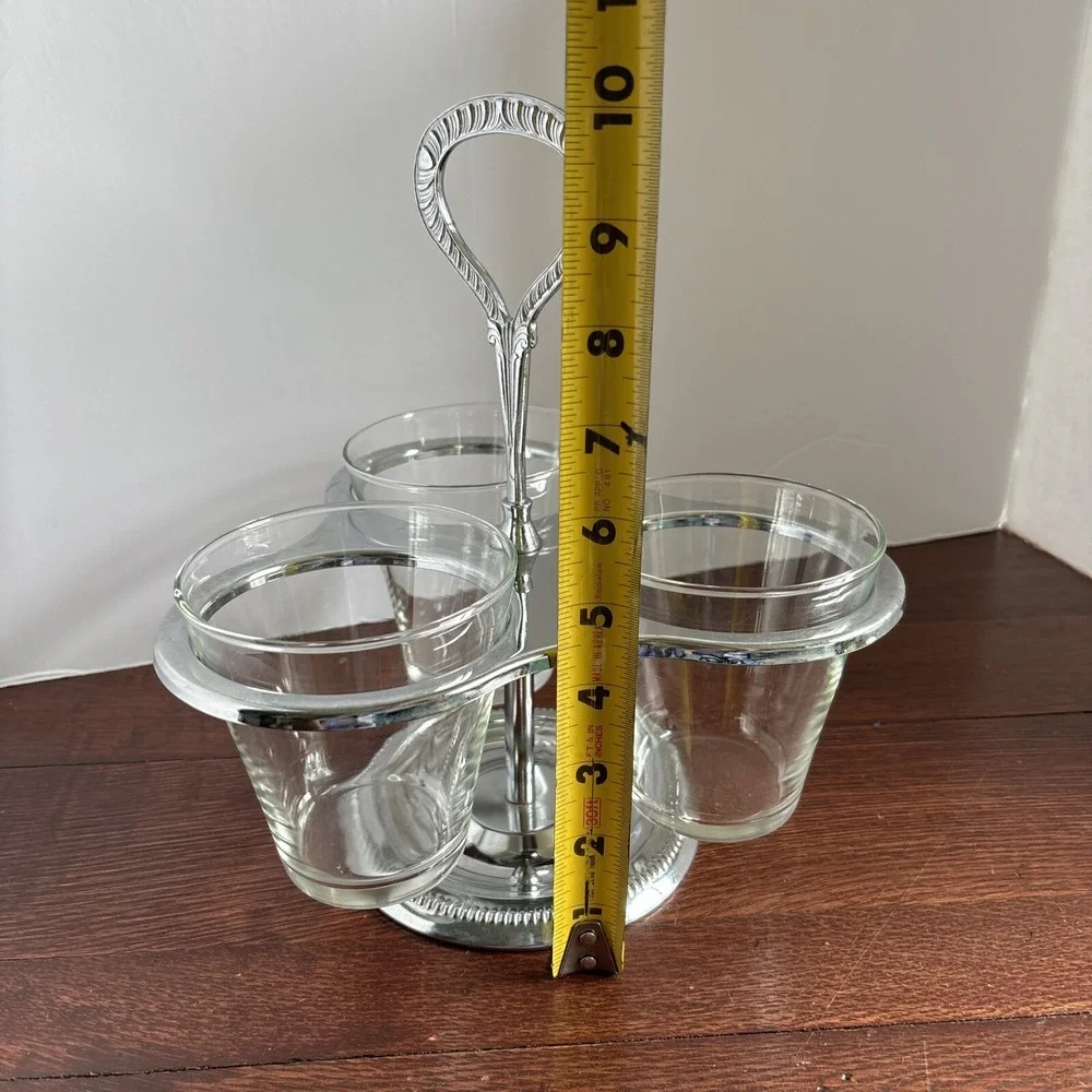 Vintage Irvinware Condiment Caddy Server Lazy Susan‎ Glass Chrome MCM Relish USA
